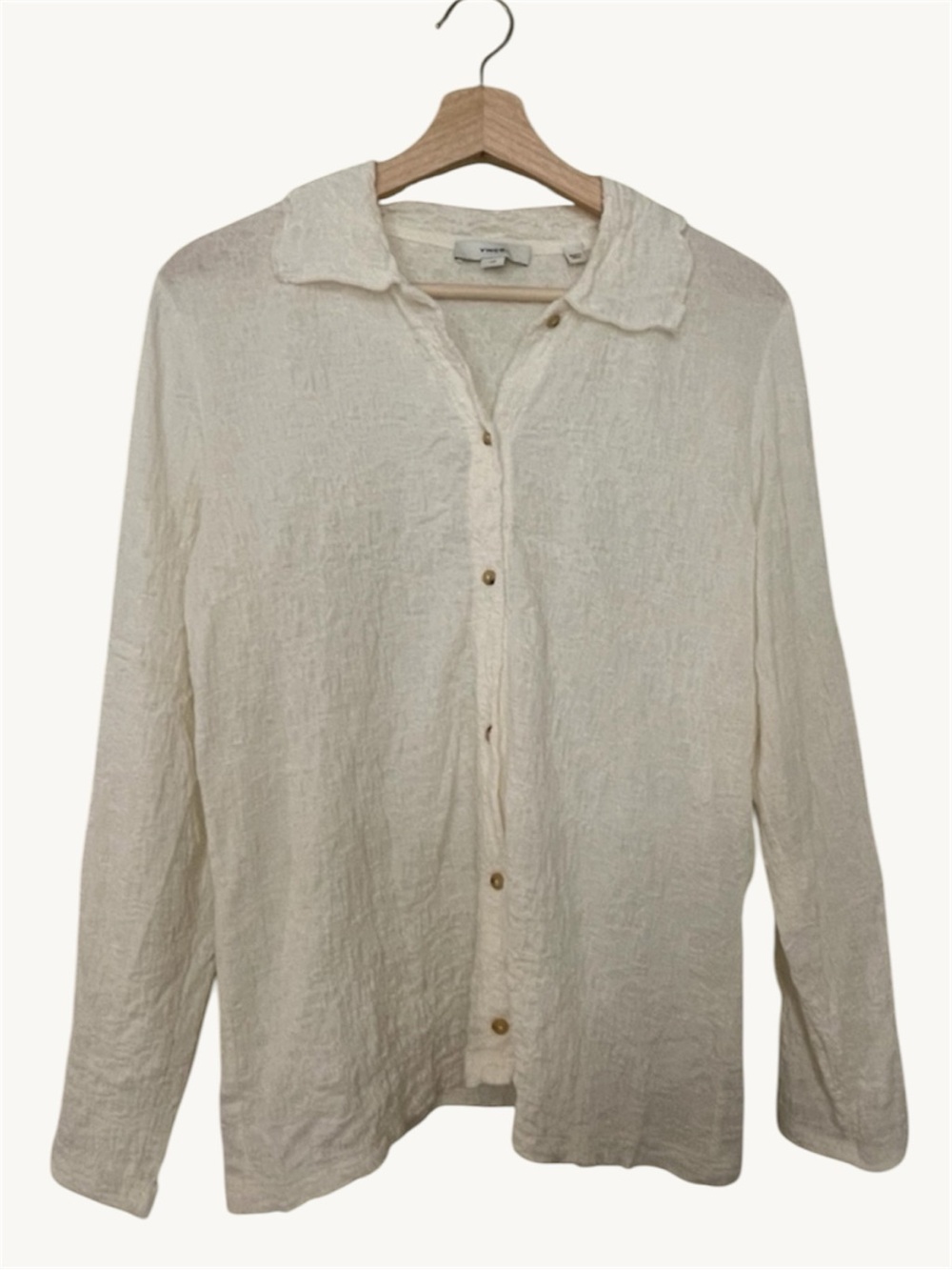 VINCE Smocked Cotton-Blend Gesso color shirt FITTED long sleeve button Small
